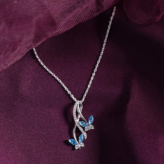 Clara 925 Sterling Silver Butterfly Pendant Earring Chain Jewellery Set | Rhodium Plated, Swiss Zirconia | Gift for Women & Girls