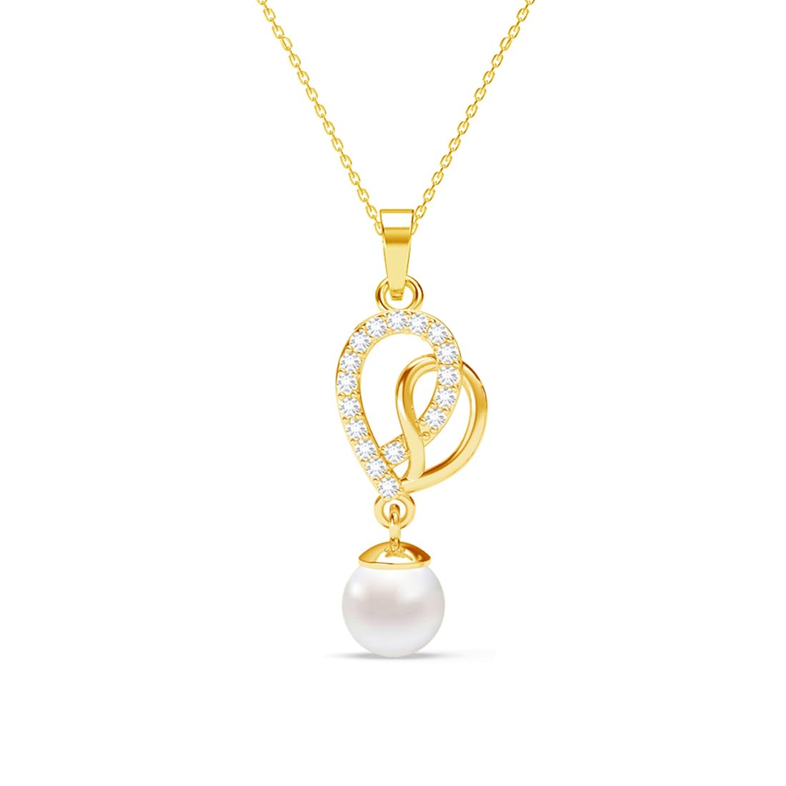 Clara 925 Sterling Silver Zahab Pearl Interlocked Pendant Earrings Chain Necklace Jewellery Set | Gold Plated, Swiss Zirconia |Gift for Women and Girls