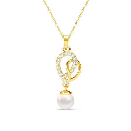Clara 925 Sterling Silver Zahab Pearl Interlocked Pendant Earrings Chain Necklace Jewellery Set | Gold Plated, Swiss Zirconia |Gift for Women and Girls