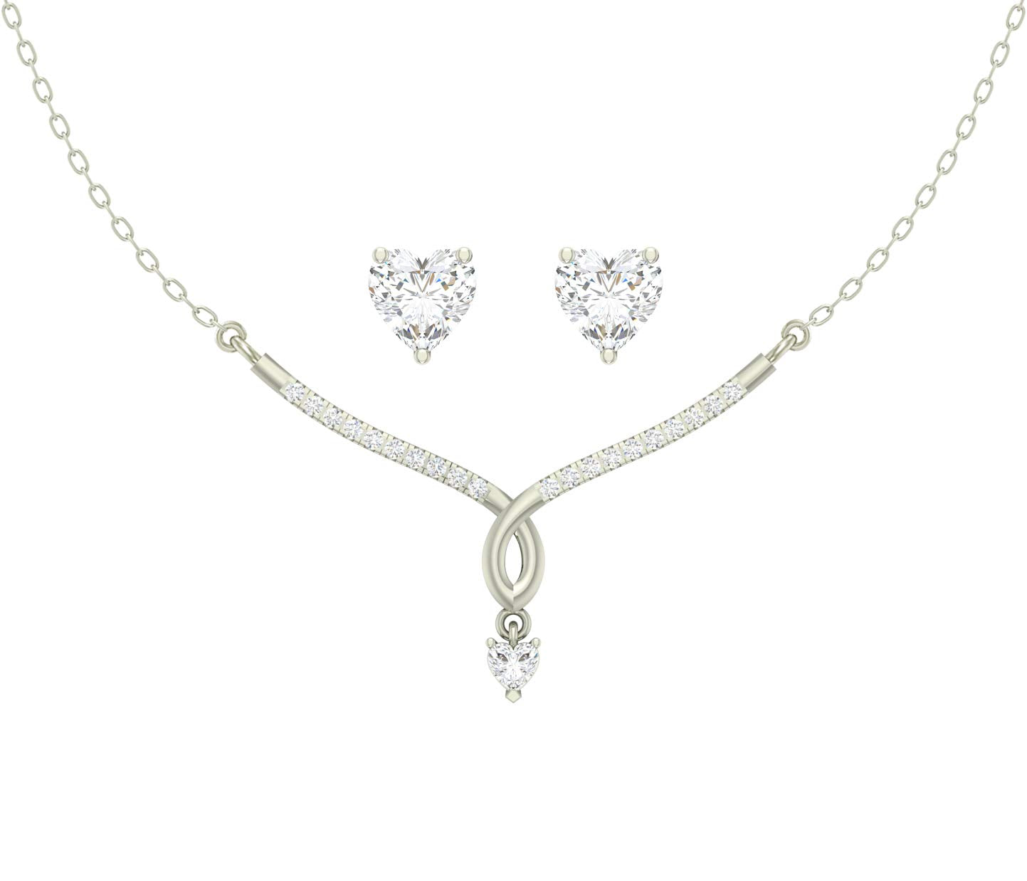 Clara 925 Sterling Silver Mila Pendant Earring Chain Jewellery Set | Platinum Plated, Swiss Zirconia | Gift for Women & Girls
