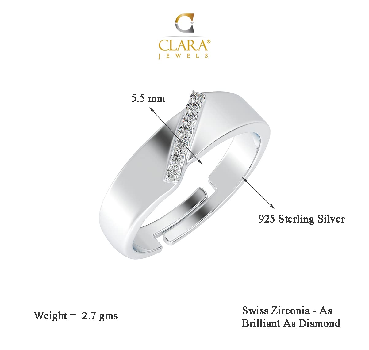Clara Pure Real 925 Sterling Silver Adjustable Ring Band | Multiple Design Options | Gift for Women and Girls