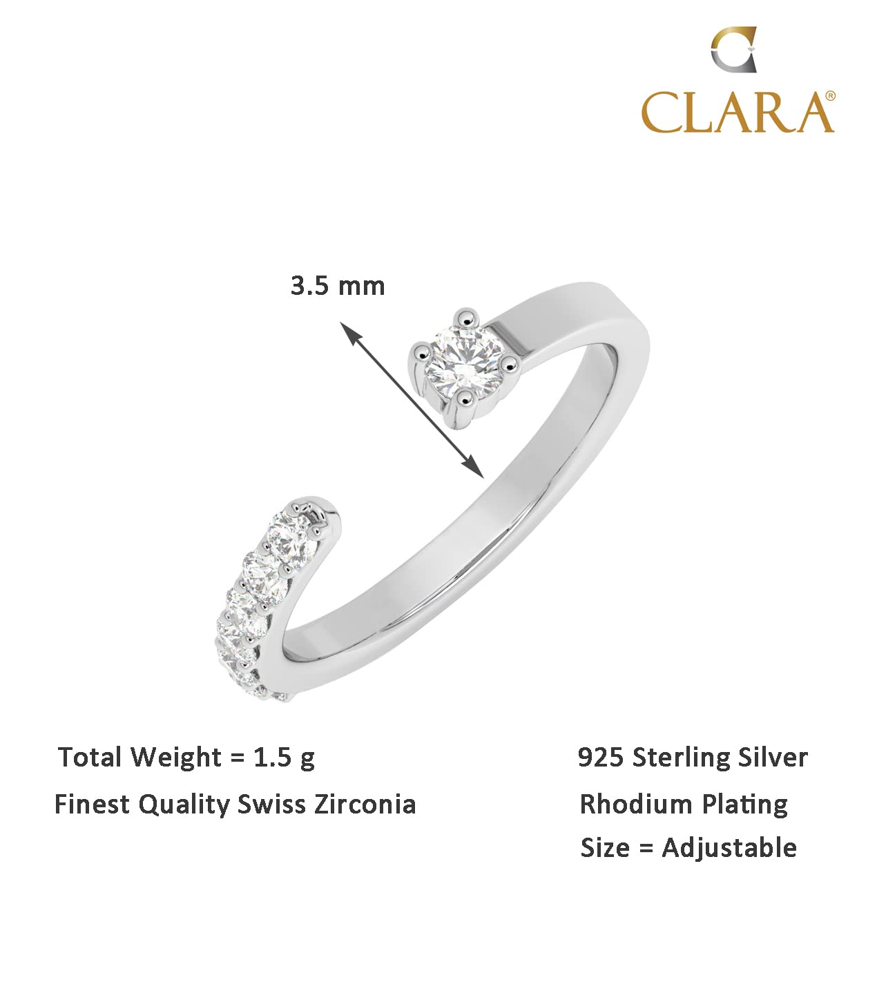 Clara Pure 925 Sterling Silver Minimal Office wear Finger Ring with Adjustable Band | Gift for Women Girls Wife Girlfriend | Multiple Design Options