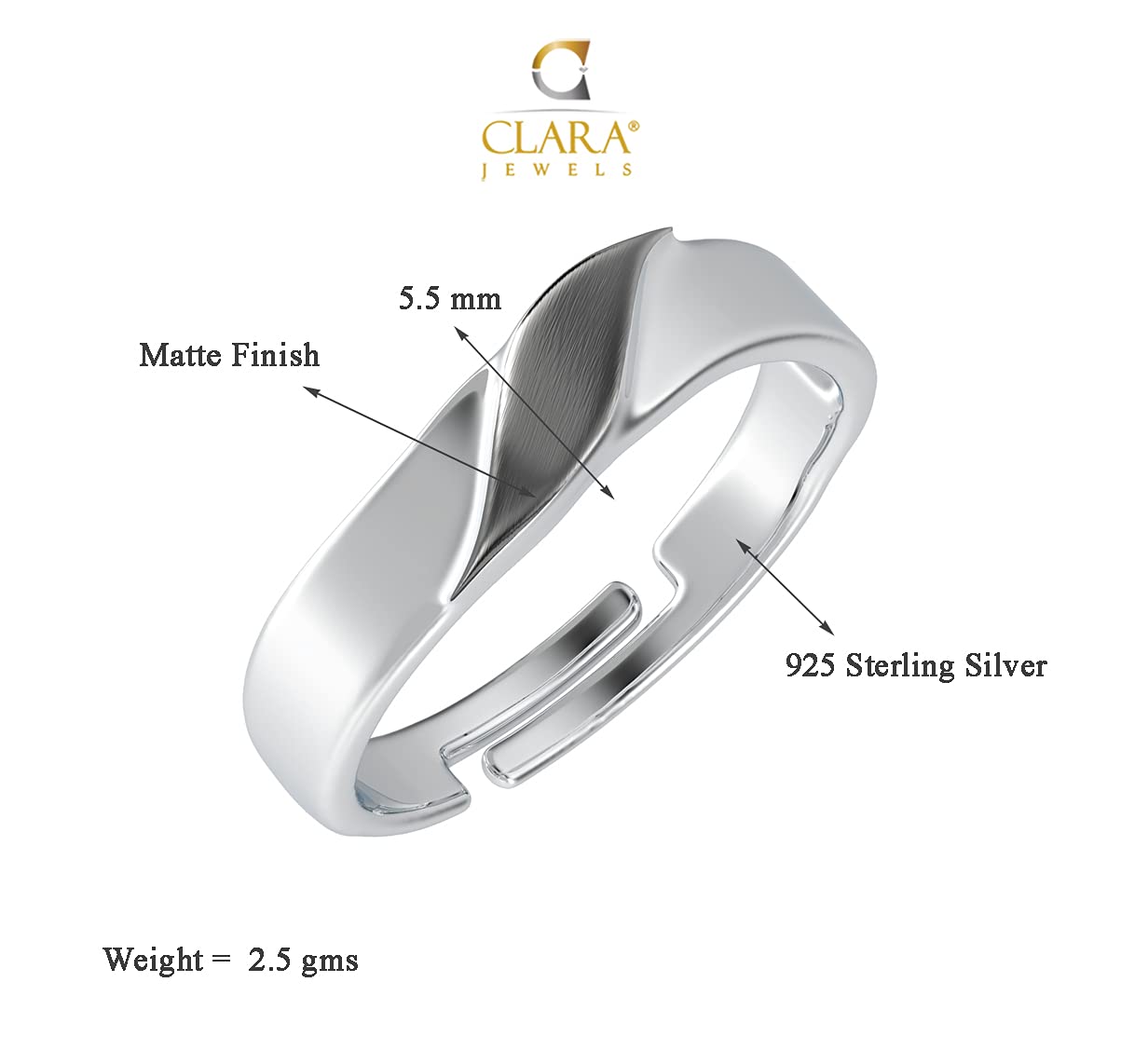 Clara Pure Real 925 Sterling Silver Adjustable Ring Band | Multiple Design Options | Gift for Women and Girls