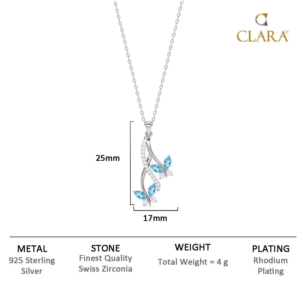 Clara 925 Sterling Silver Butterfly Pendant Earring Chain Jewellery Set | Rhodium Plated, Swiss Zirconia | Gift for Women & Girls