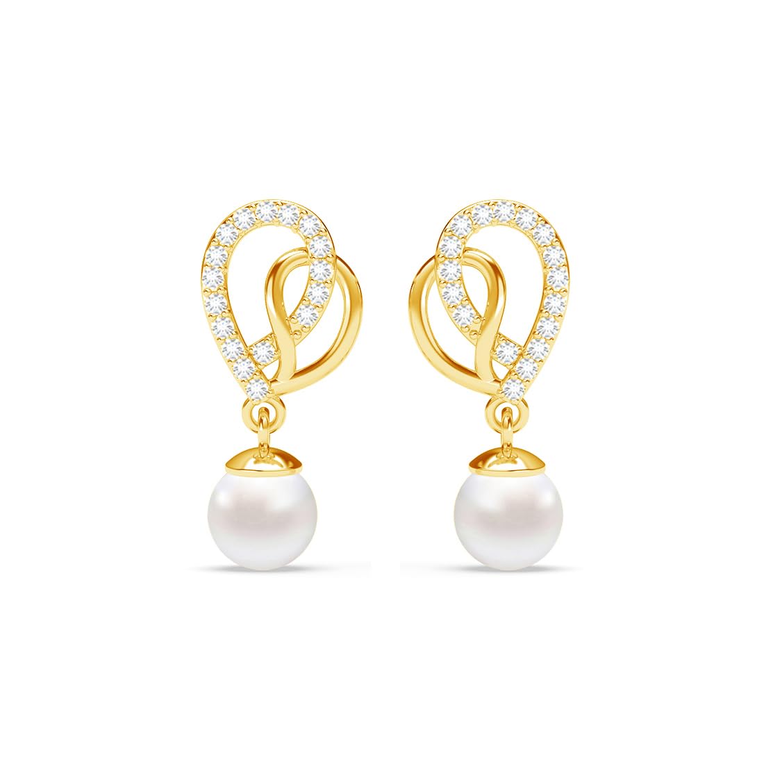 Clara 925 Sterling Silver Zahab Pearl Interlocked Pendant Earrings Chain Necklace Jewellery Set | Gold Plated, Swiss Zirconia |Gift for Women and Girls