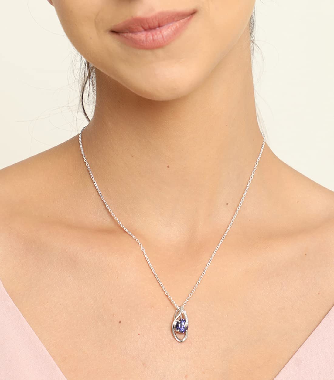 CLARA 925 Sterling Silver Royal Blue Eye Pendant Earring Chain Jewellery Set | Rhodium Plated, Swiss Zirconia | Gift for Women & Girls