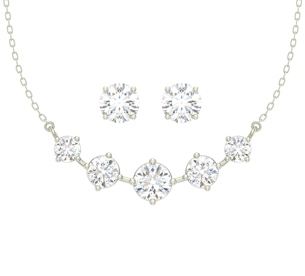 Clara 925 Sterling Silver 5 Stone Pendant Earring Chain Jewellery Set | Platinum Plated, Swiss Zirconia | Gift for Women & Girls