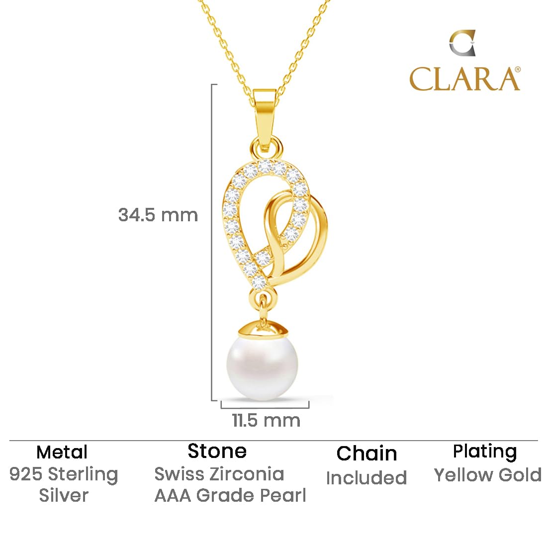 Clara 925 Sterling Silver Zahab Pearl Interlocked Pendant Earrings Chain Necklace Jewellery Set | Gold Plated, Swiss Zirconia |Gift for Women and Girls