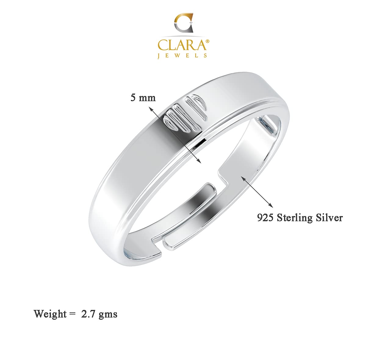 Clara Pure Real 925 Sterling Silver Adjustable Ring Band | Multiple Design Options | Gift for Women and Girls