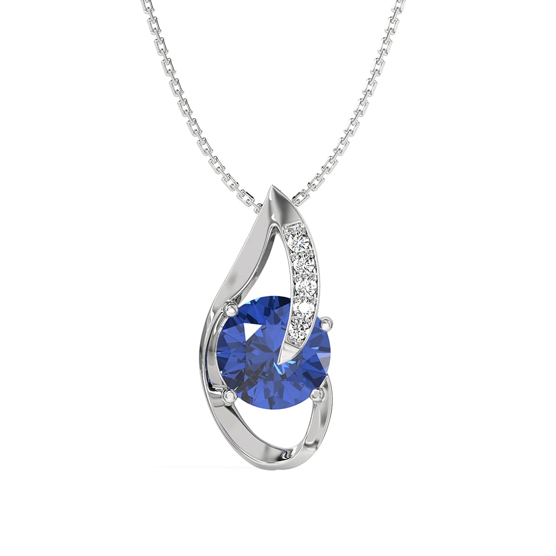 CLARA 925 Sterling Silver Royal Blue Eye Pendant Earring Chain Jewellery Set | Rhodium Plated, Swiss Zirconia | Gift for Women & Girls