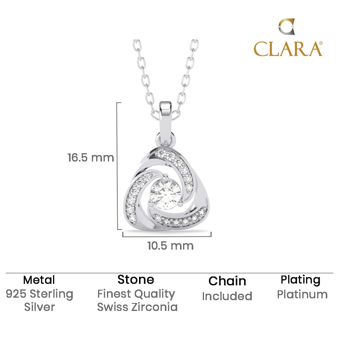 Clara 925 Sterling Silver Bianca Solitaire Pendant Earrings Chain Necklace Jewellery Set | Platinum Plated, Swiss Zirconia | Gift for Women and Girls