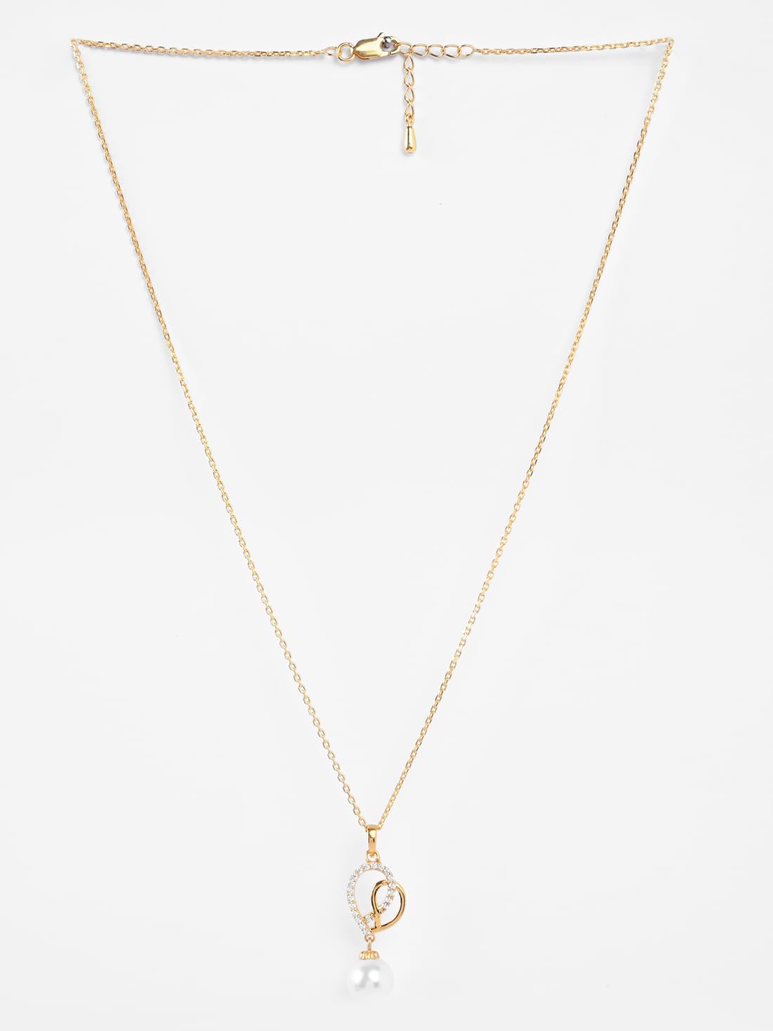 Clara 925 Sterling Silver Zahab Pearl Interlocked Pendant Earrings Chain Necklace Jewellery Set | Gold Plated, Swiss Zirconia |Gift for Women and Girls