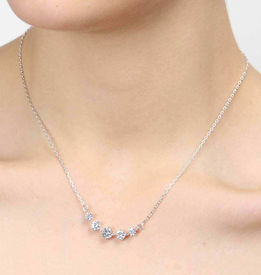 Clara 925 Sterling Silver 5 Stone Pendant Earring Chain Jewellery Set | Platinum Plated, Swiss Zirconia | Gift for Women & Girls