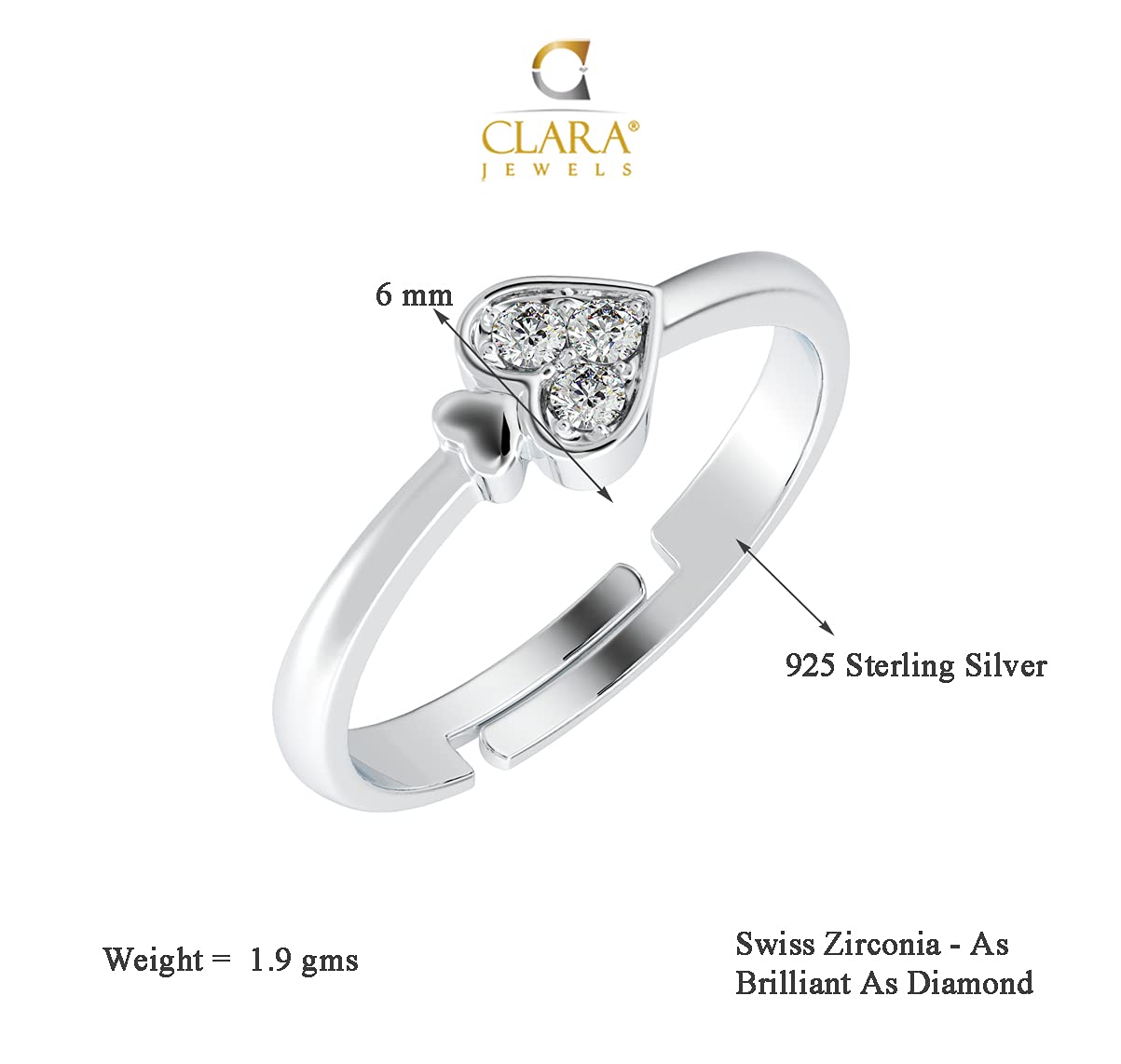 Clara Pure Real 925 Sterling Silver Adjustable Ring Band | Multiple Design Options | Gift for Women and Girls