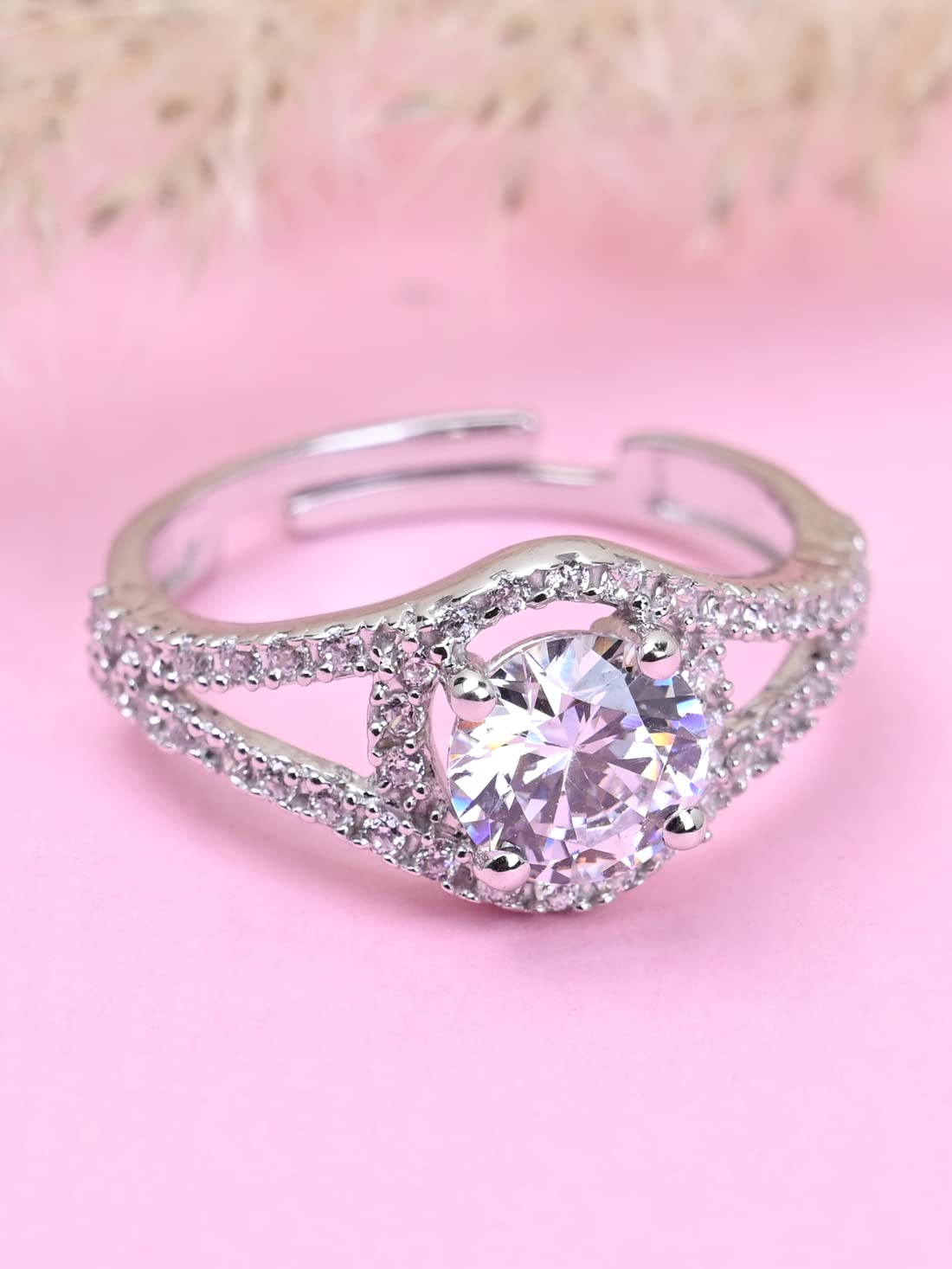 Clara Pure 925 Sterling Silver Solitaire Finger Ring with Adjustable Band | Gift for Women Girls Wife Girlfriend | Multiple Design Options