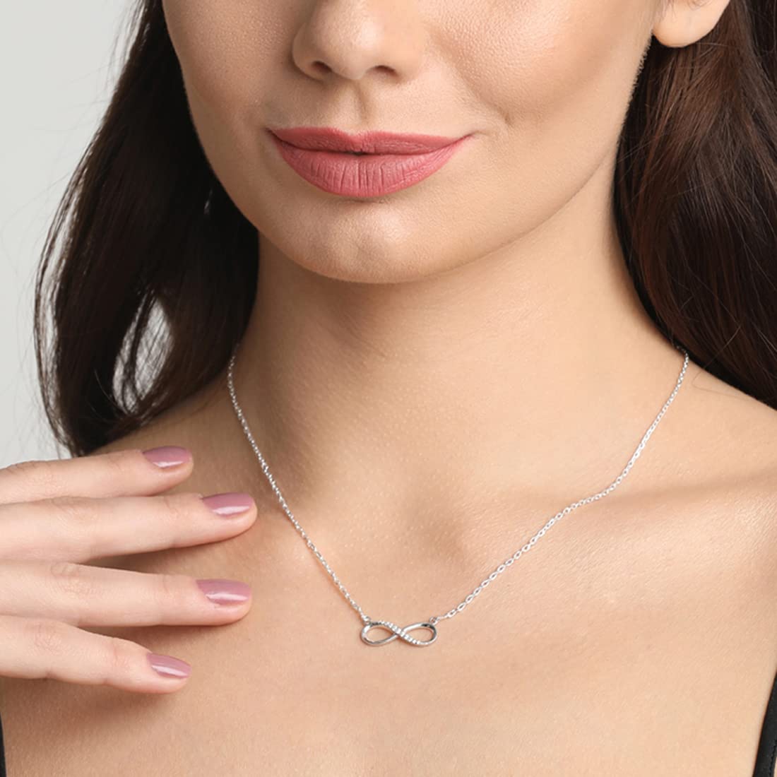 Clara 925 Sterling Silver Infinity Pendant Chain Necklace | Rhodium Plated, Swiss Zirconia |Gift for Women and Girls