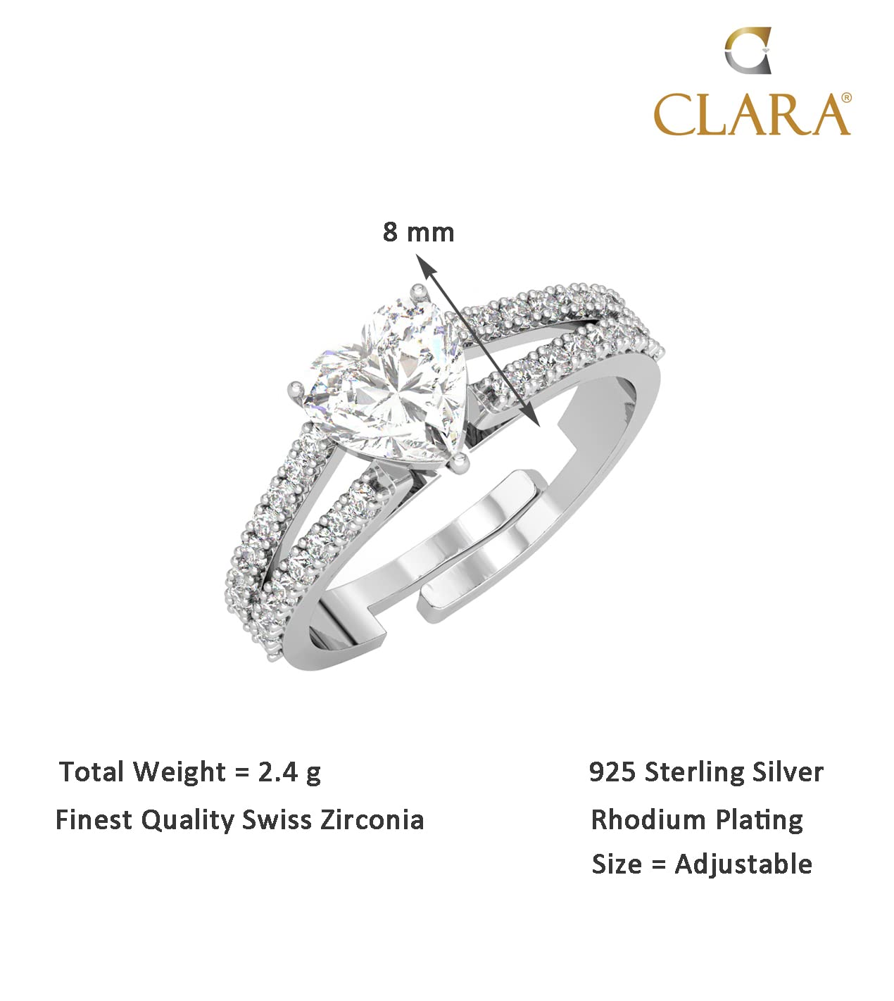 Clara Pure 925 Sterling Silver Solitaire Finger Ring with Adjustable Band | Gift for Women Girls Wife Girlfriend | Multiple Design Options