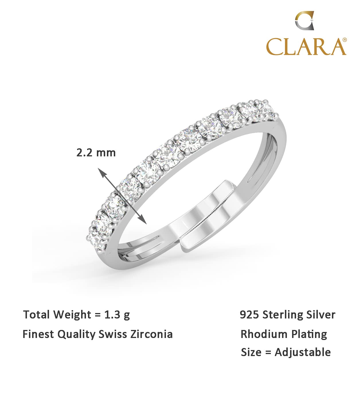 Clara Pure 925 Sterling Silver Minimal Office wear Finger Ring with Adjustable Band | Gift for Women Girls Wife Girlfriend | Multiple Design Options