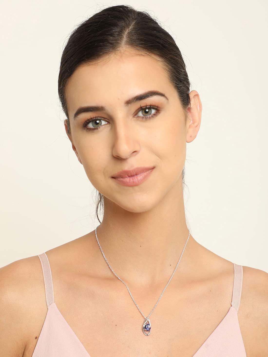 CLARA 925 Sterling Silver Royal Blue Eye Pendant Earring Chain Jewellery Set | Rhodium Plated, Swiss Zirconia | Gift for Women & Girls