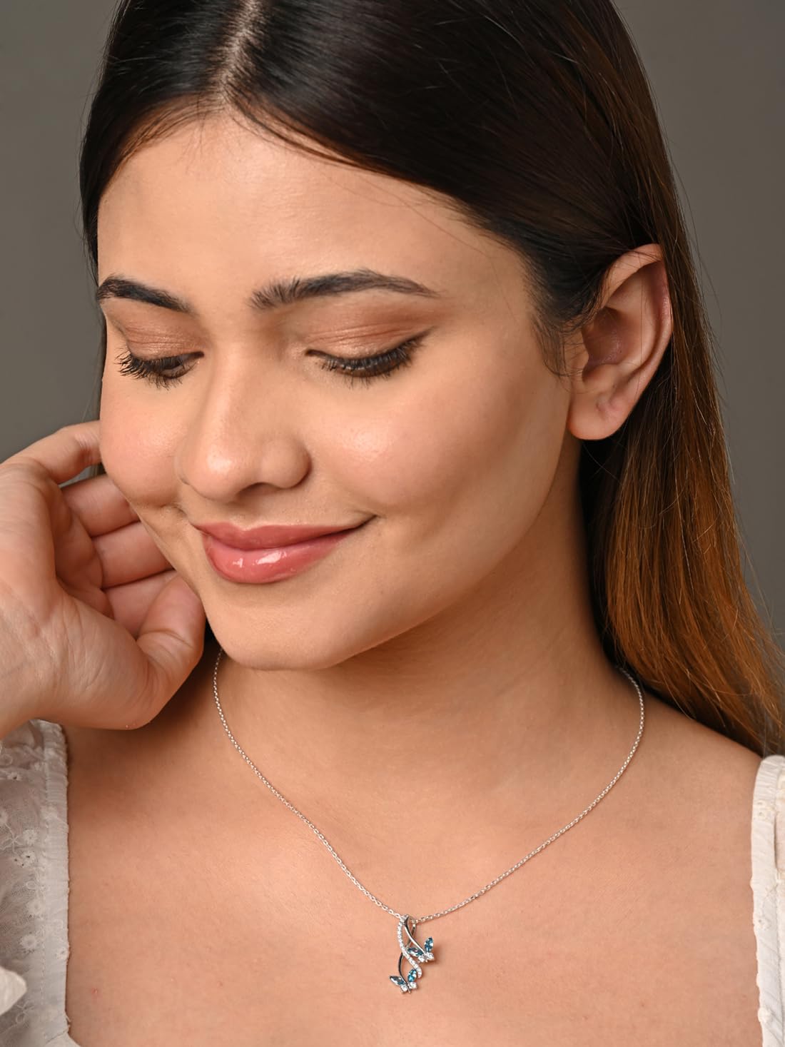 Clara 925 Sterling Silver Butterfly Pendant Earring Chain Jewellery Set | Rhodium Plated, Swiss Zirconia | Gift for Women & Girls