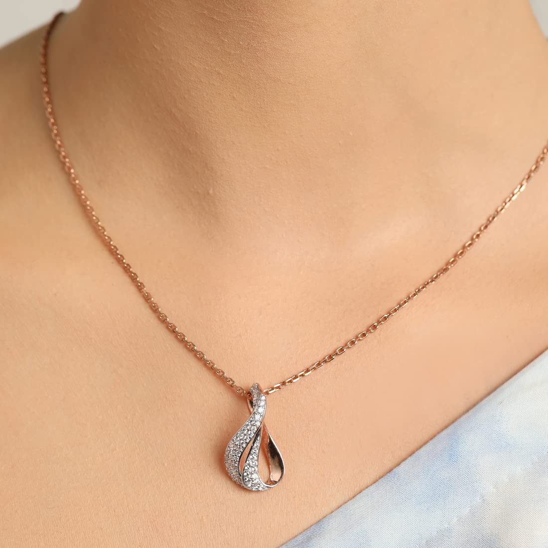 Clara 925 Sterling Silver Agda Pendant Earring Chain Jewellery Set | Rose Gold Rhodium Plated, Swiss Zirconia | Gift for Women & Girls