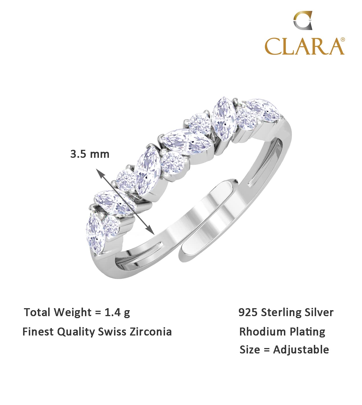 Clara Pure 925 Sterling Silver Minimal Office wear Finger Ring with Adjustable Band | Gift for Women Girls Wife Girlfriend | Multiple Design Options