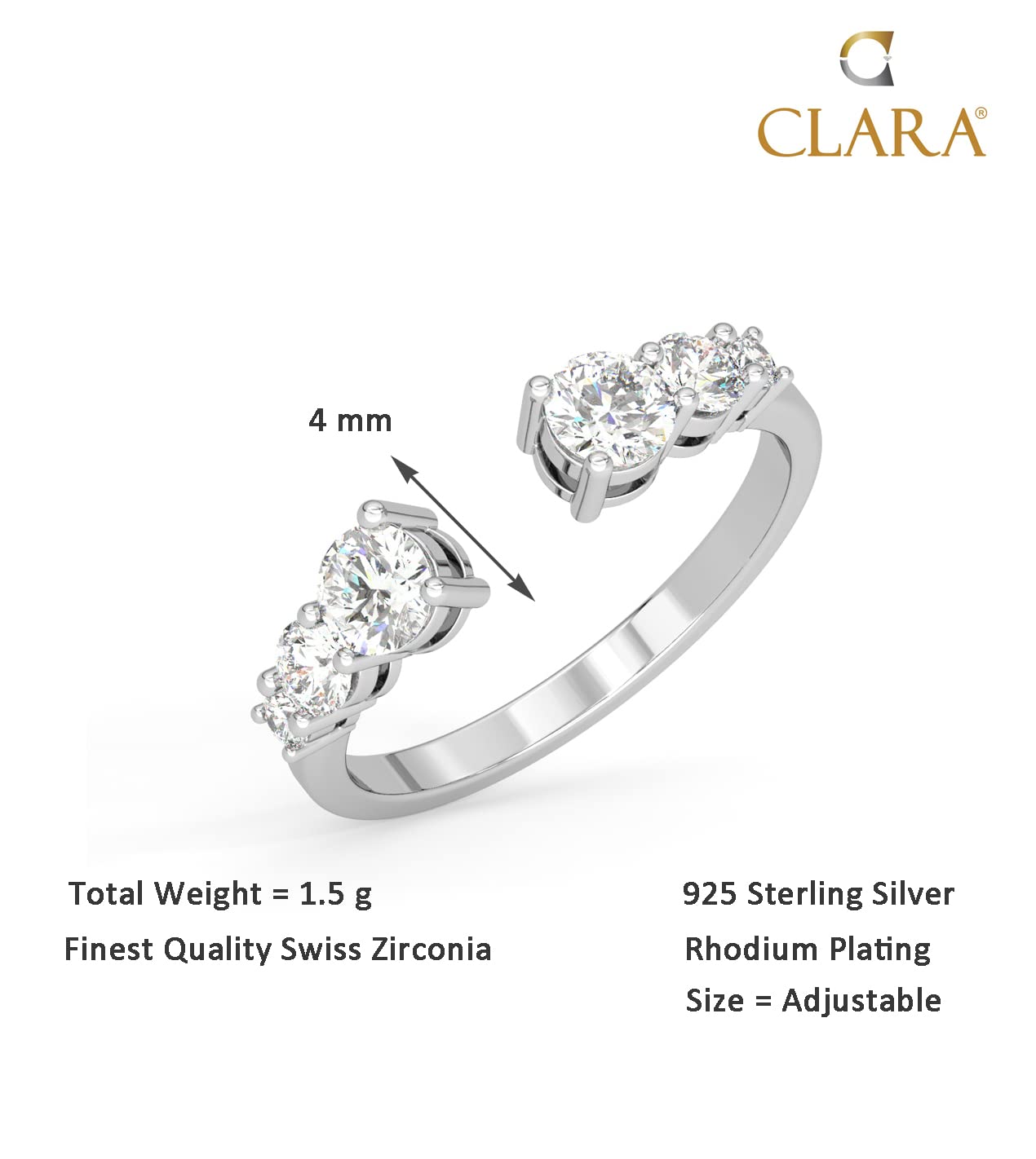 Clara Pure 925 Sterling Silver Minimal Office wear Finger Ring with Adjustable Band | Gift for Women Girls Wife Girlfriend | Multiple Design Options