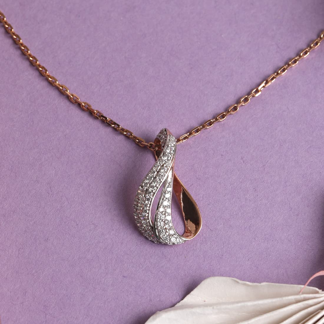 Clara 925 Sterling Silver Agda Pendant Earring Chain Jewellery Set | Rose Gold Rhodium Plated, Swiss Zirconia | Gift for Women & Girls