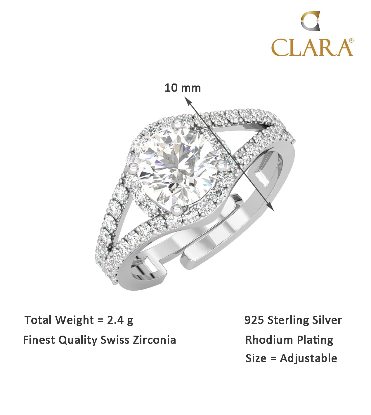 Clara Pure 925 Sterling Silver Solitaire Finger Ring with Adjustable Band | Gift for Women Girls Wife Girlfriend | Multiple Design Options