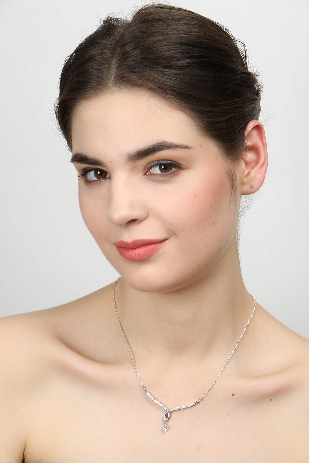 Clara 925 Sterling Silver Mila Pendant Earring Chain Jewellery Set | Platinum Plated, Swiss Zirconia | Gift for Women & Girls