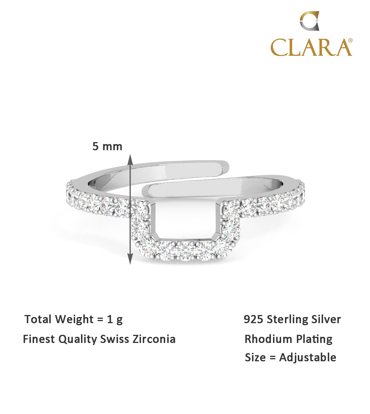 Clara Pure 925 Sterling Silver Minimal Office wear Finger Ring with Adjustable Band | Gift for Women Girls Wife Girlfriend | Multiple Design Options