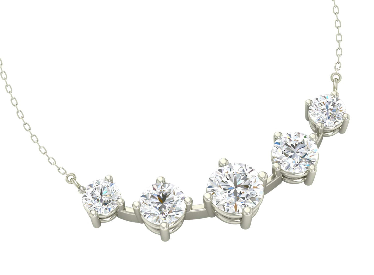 Clara 925 Sterling Silver 5 Stone Pendant Earring Chain Jewellery Set | Platinum Plated, Swiss Zirconia | Gift for Women & Girls