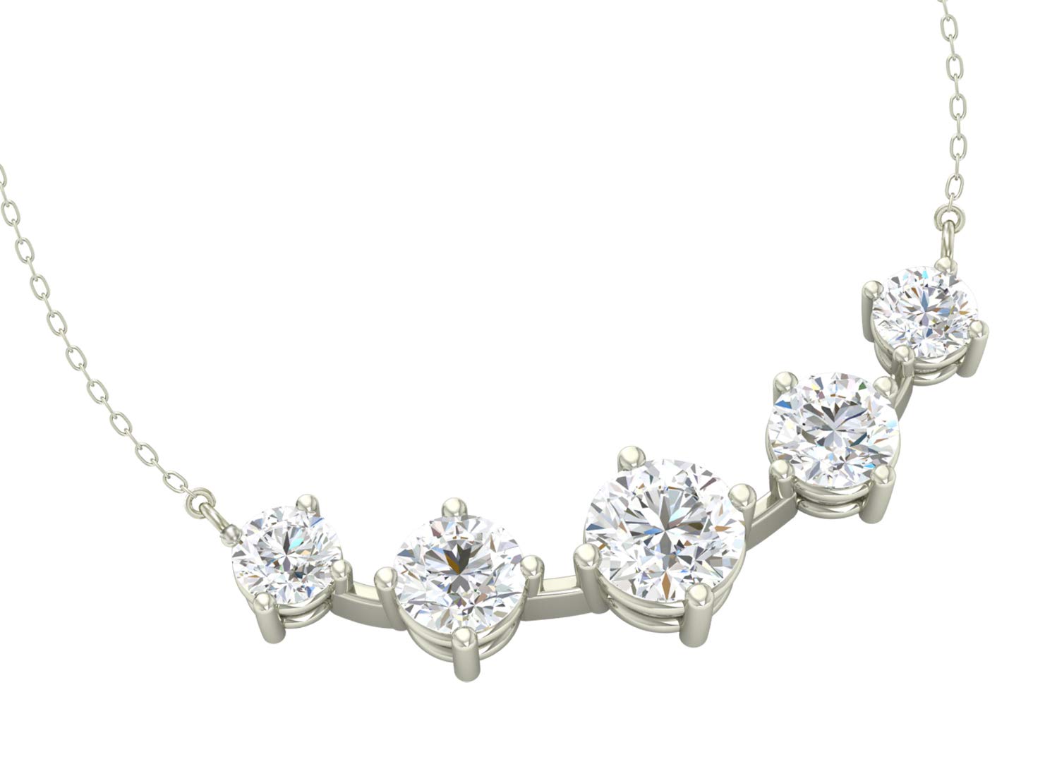 Clara 925 Sterling Silver 5 Stone Pendant Earring Chain Jewellery Set | Platinum Plated, Swiss Zirconia | Gift for Women & Girls