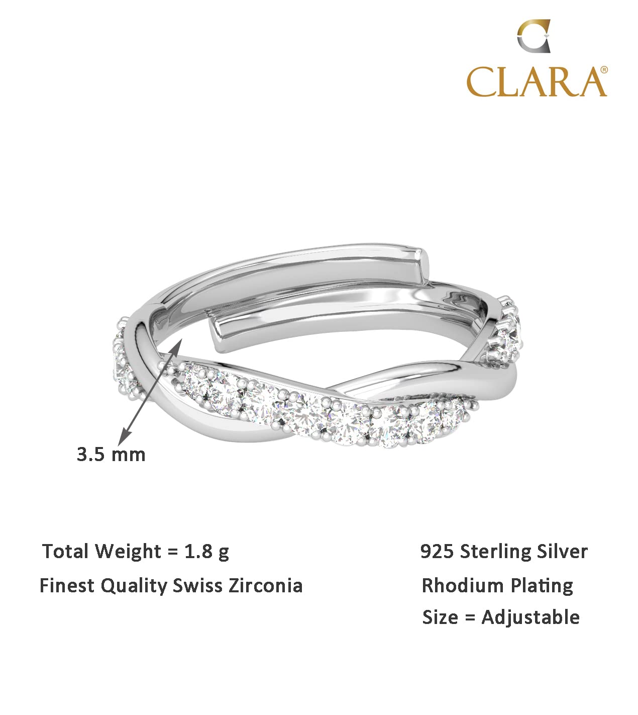 Clara Pure 925 Sterling Silver Minimal Office wear Finger Ring with Adjustable Band | Gift for Women Girls Wife Girlfriend | Multiple Design Options