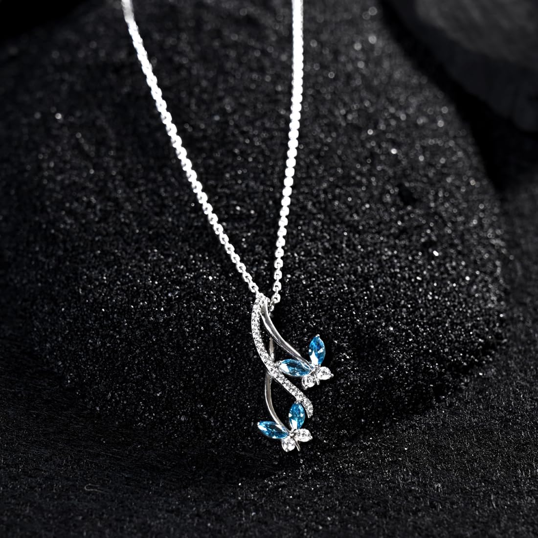 Clara 925 Sterling Silver Butterfly Pendant Earring Chain Jewellery Set | Rhodium Plated, Swiss Zirconia | Gift for Women & Girls