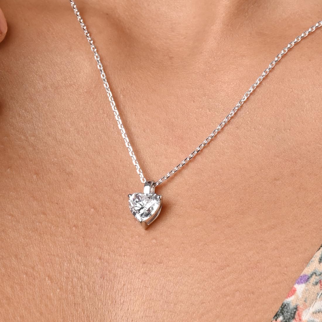 Clara 92.5 Sterling Silver White Gold Plated Heart Solitaire Pendant Chain Necklace | Gift for Women & Girls