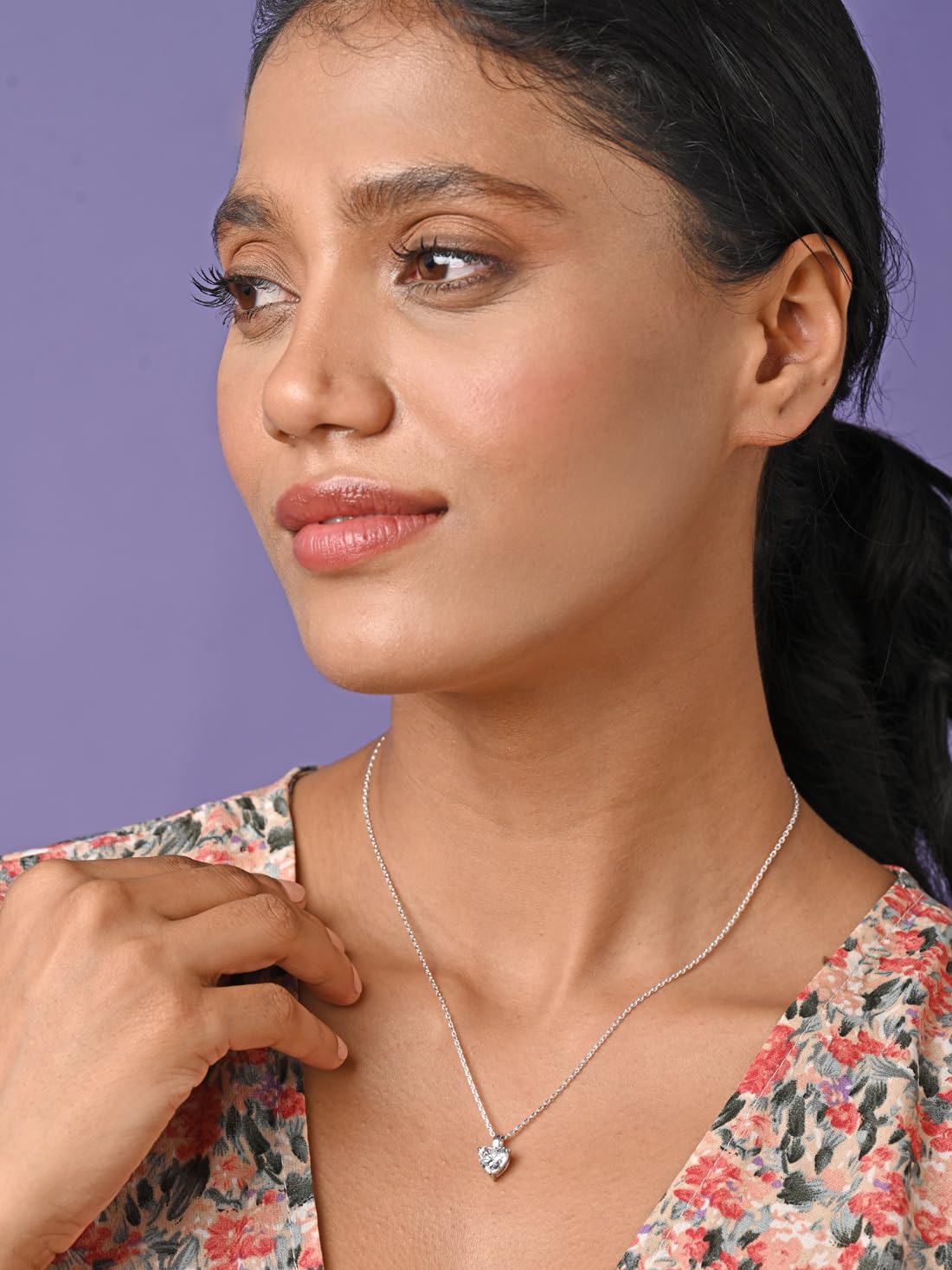 Clara 92.5 Sterling Silver White Gold Plated Heart Solitaire Pendant Chain Necklace | Gift for Women & Girls